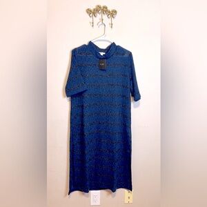 Luxe Addition Blue & black striped Cowl Neck Midi Dress for Casual Occasions.